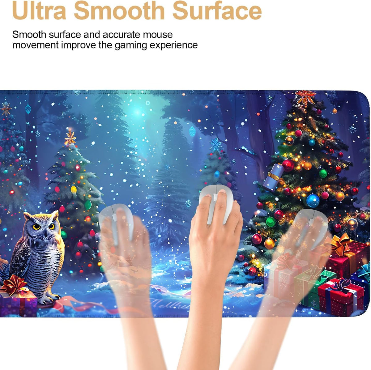 Large Mouse Pad 35.5 x 15.8 Inch, Christmas Owl Desk Mat, Extended Gaming Mouse Pad with Non-Slip Rubber Base, Thick 3mm Smooth Surface Keyboard Mat for Office & Home,35.43 x 15.75 in