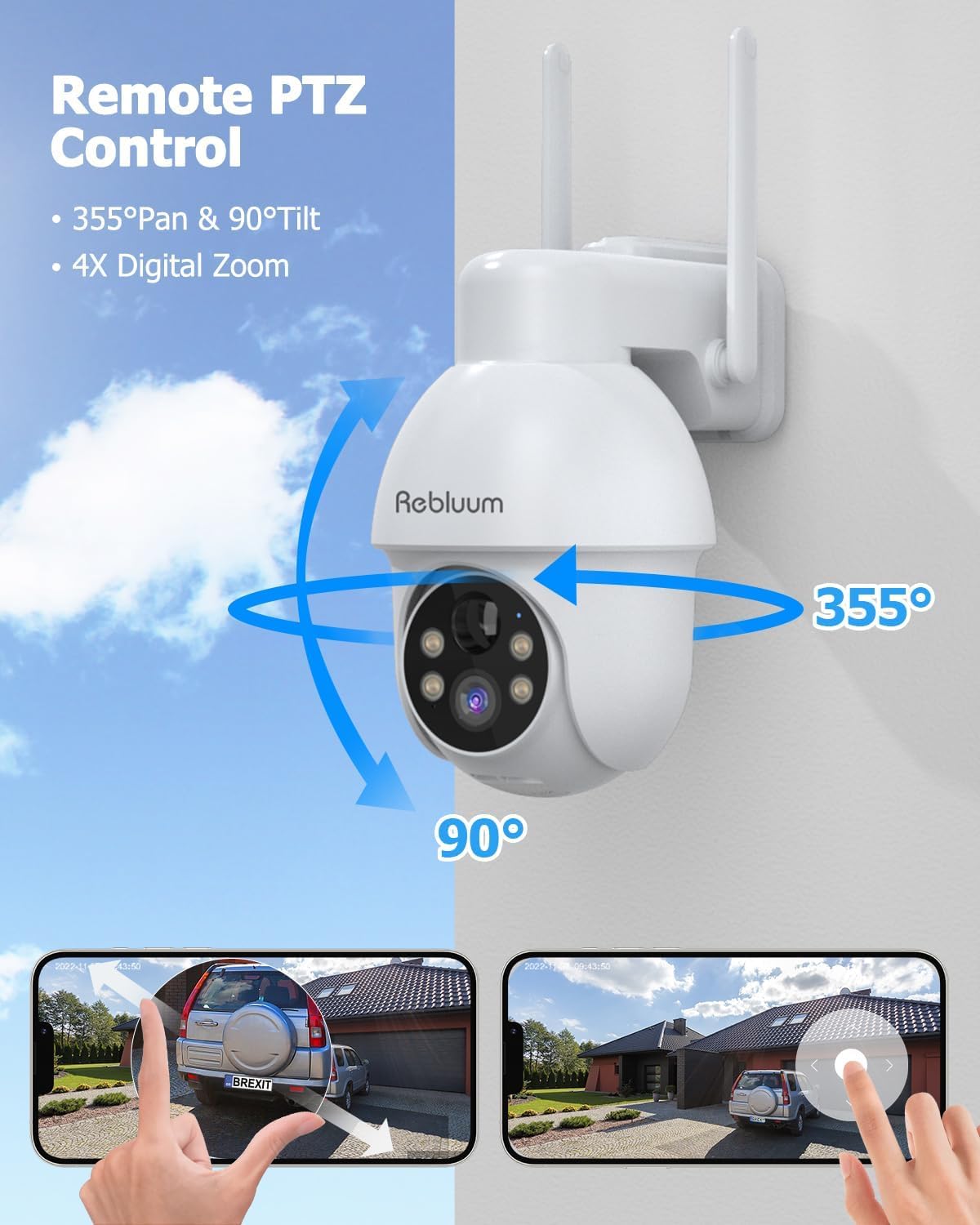 2K Solar Security Cameras Wireless Outdoor, 360° Pan Tilt, 2Pack