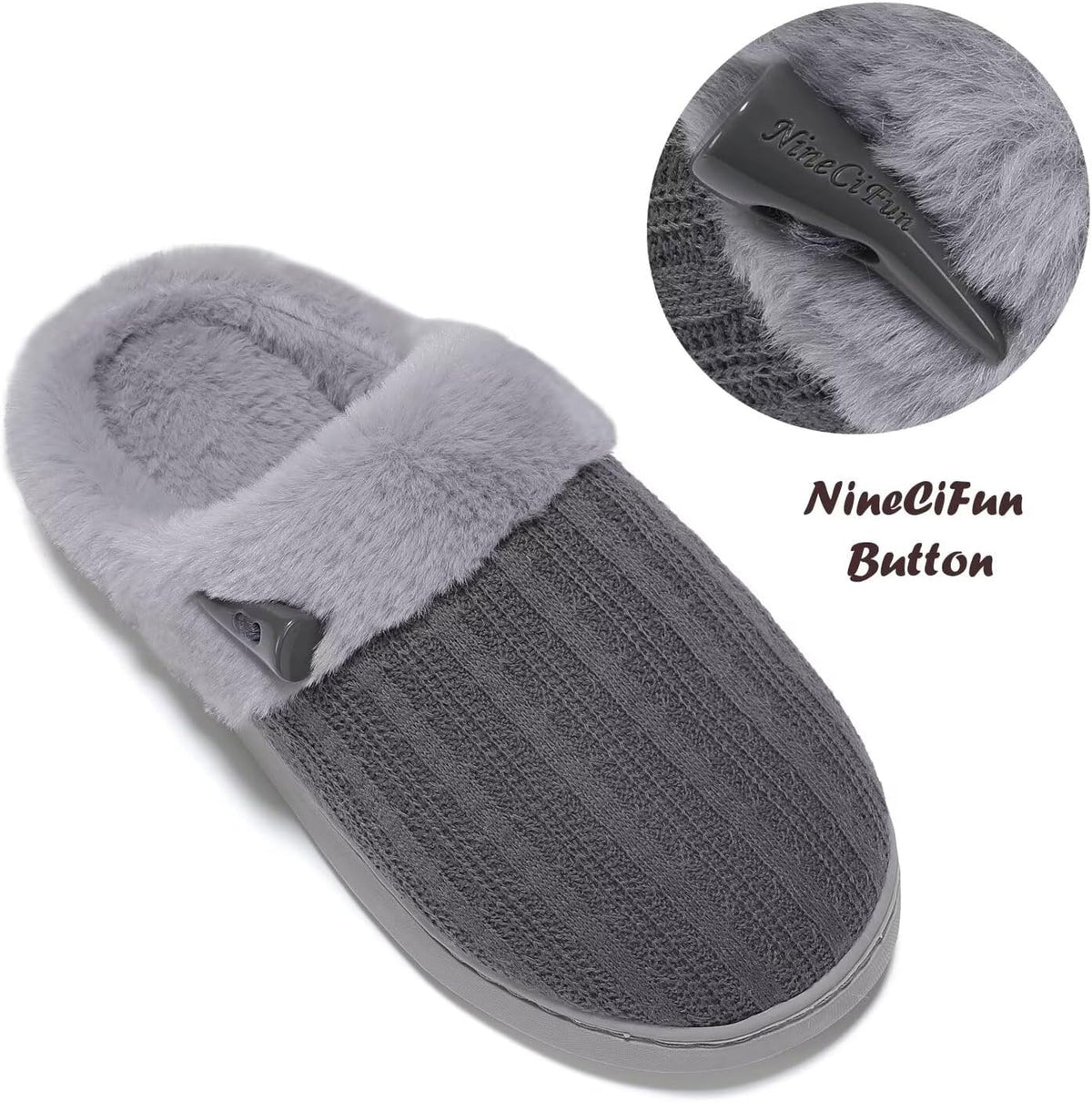 NineCiFun Women's Slip on Fuzzy Slippers Memory Foam House Slippers Outdoor Indoor Warm Plush Bedroom Shoes Scuff with Faux Fur Lining