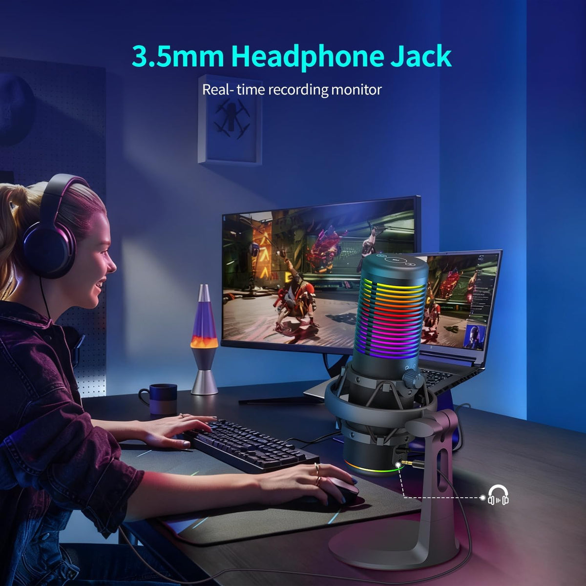 TOALLIN USB Condenser Mic with RGB Lights for Gaming, Streaming, Recording