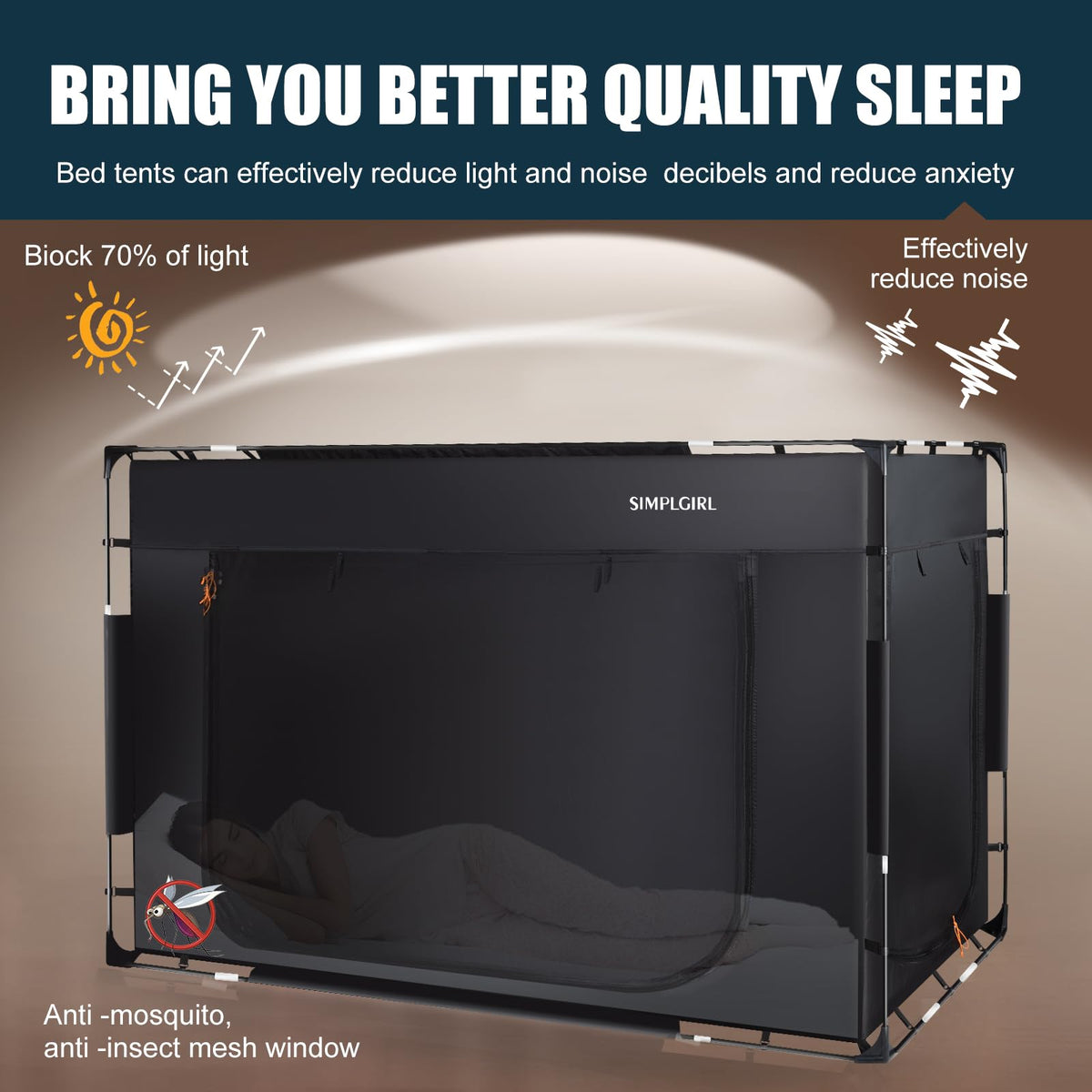 Bed Tent Bed Full Size Canopy Tents for Adult - Portable Dream Indoor Sleeping Tents Blackout with 3 Doors Breathable Private Space Tent