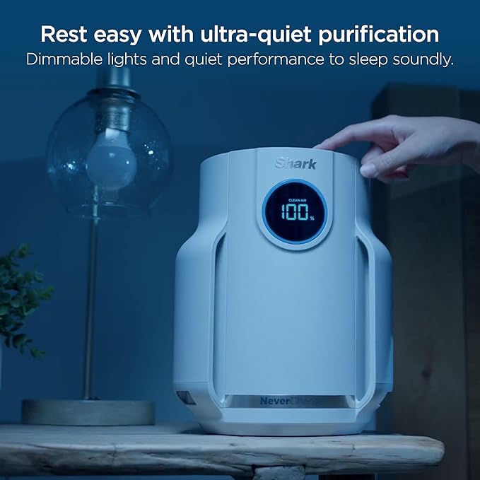 Shark NeverChange Air Purifier Compact Pro with Long-lasting HEPA Exceeding Filtration, Captures Pet Dander, Dust, Smoke, and Allergens, up to 250 sq. ft. for Bedroom, Home Office, Dorm, HP072PK