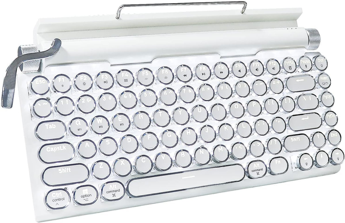 Adventurers Retro Typewriter Keyboard, 75% Layout 83 Keys with Blue Switch,Bluetooth 5.0,Fixed Multi-Color Backlight,Hot-Swappable for PC/Laptops/Mac/ipad(White)