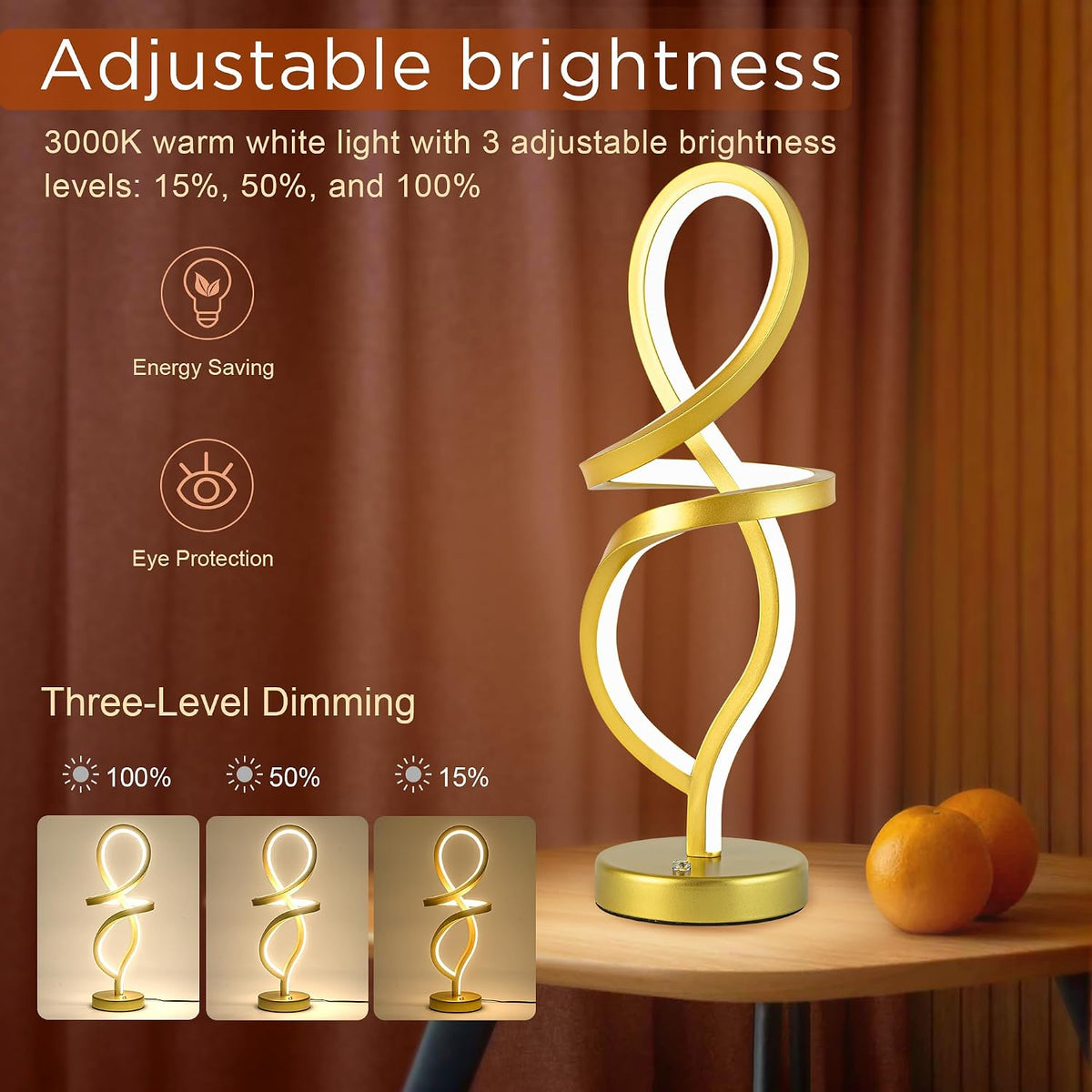 RGB Modern Small Table Lamp with LED Spiral Design, 15W Nightstand Lamp