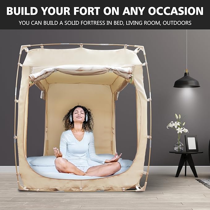 Bed Tent Bed Canopy BunkTwin Size Tents for Adult and Kids- Original Design Portable Dream Tent Indoor Sleeping Tents 80% Blackout with 3 Doors Breathable Big Space Tents