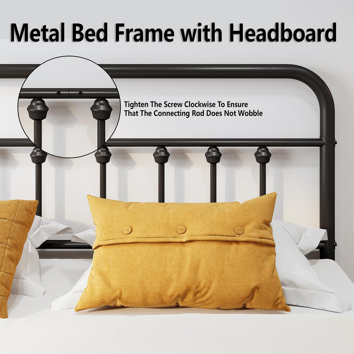 Vengarus Metal Bed Frame,Full Size Bed Frame with Headboard,Structurally Stable, Heavy Duty Steel Slat Supported,Under Bed Storage,No Box Spring Needed,14 Inch,Black