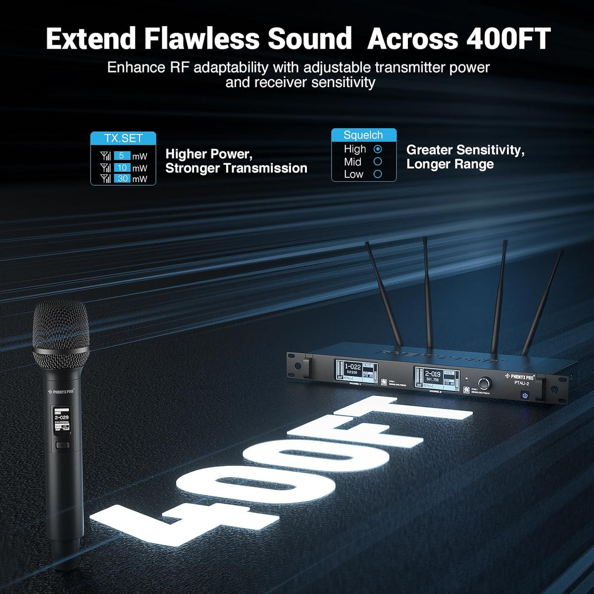 Phenyx Pro Dual True Diversity Auto Scan Wireless Microphone System PTAU-2