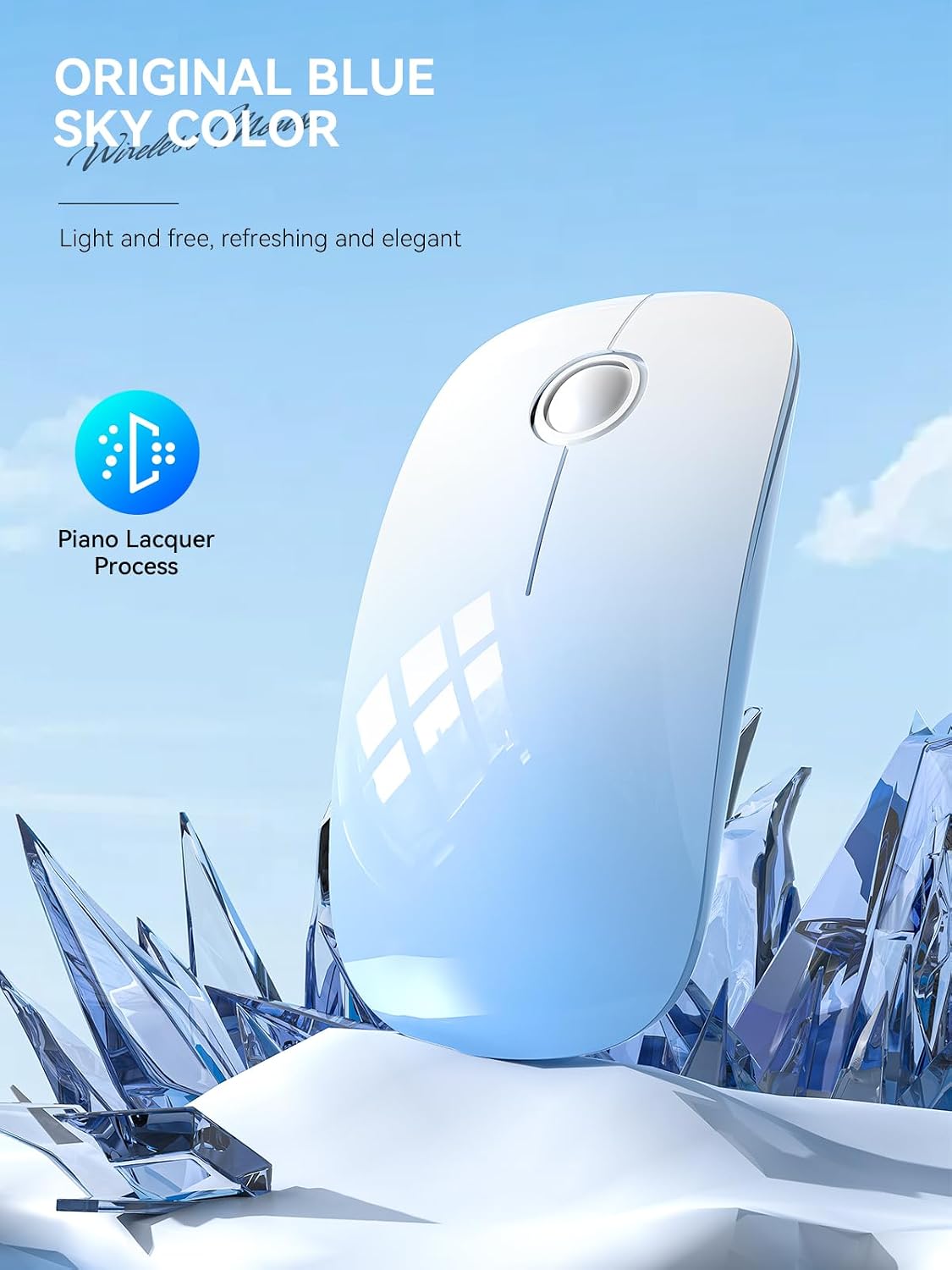 RAPIQUE Bluetooth Wireless Mouse, BT5.1＆ 2.4G Slim Dual Mode, Gradient sky blue