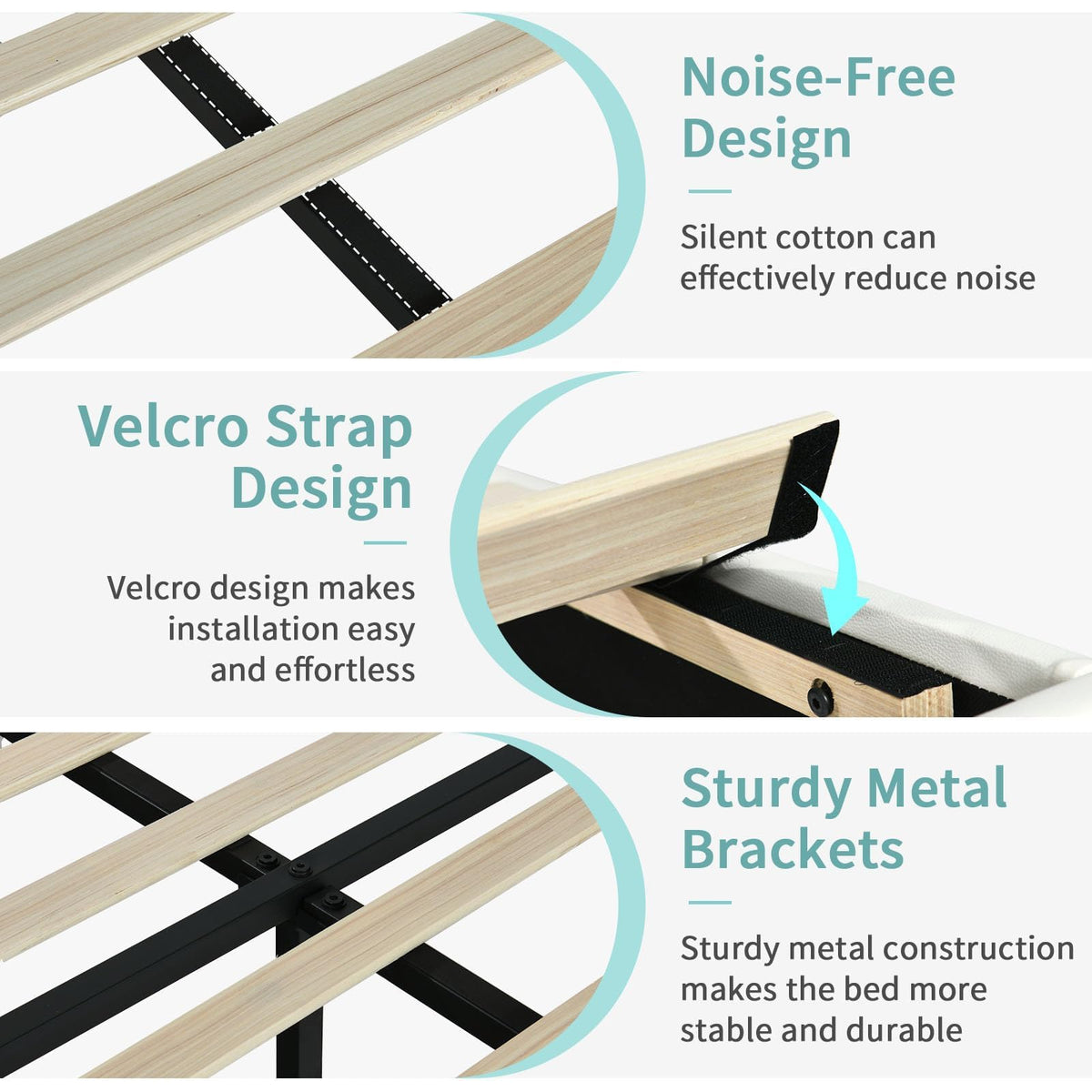 IMMERSTABLE Queen Bed Frame, Bed Frame Queen Size with LED Lights, Upholstered Queen Bed Frames with Headboard, Heavy Duty Wood Slats Support, Noise-Free, No Box Spring Needed, Easy Assembly, White