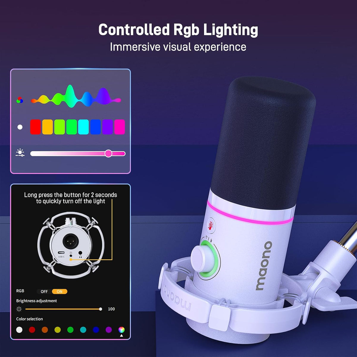 MAONO PD200XS XLR/USB Dynamic Microphone Kit, RGB Gaming Mic with Software