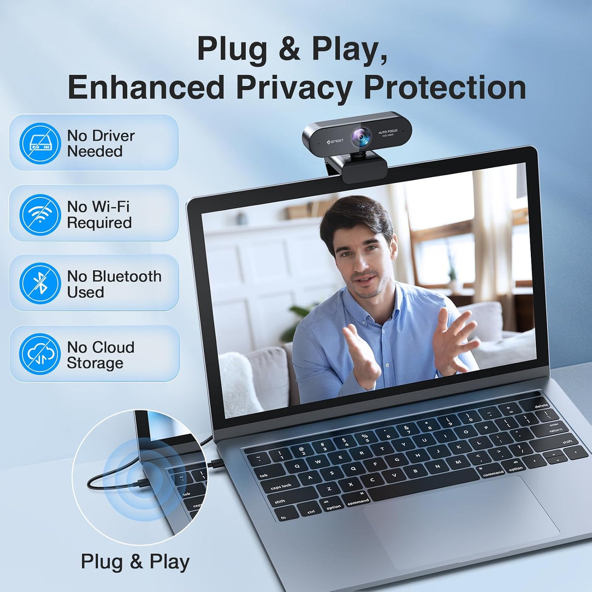 EMEET NOVA 1080P Webcam with Microphone, Auto Focus, 96°View Web Camera