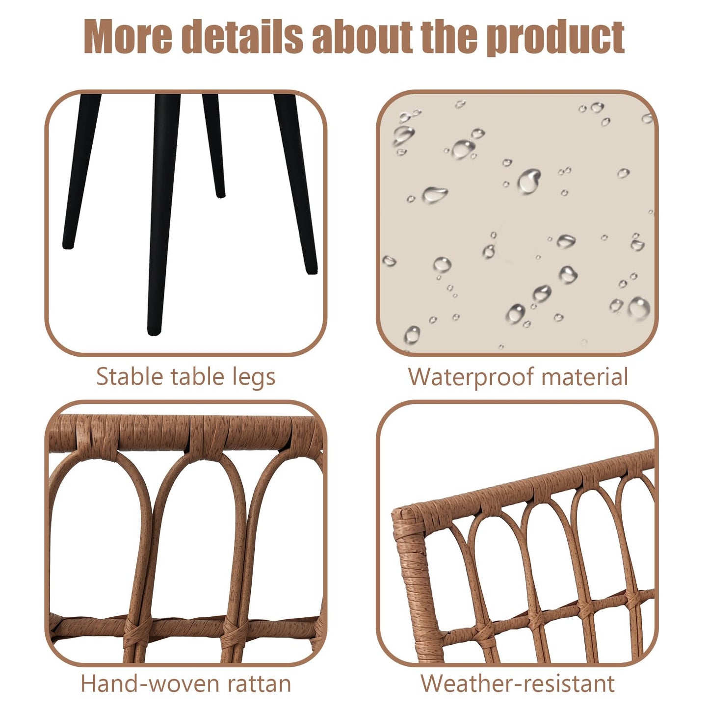 YINRUIN 3 Piece Patio Bistro Set,Outdoor Rattan Furniture,All-Weather Patio Furniture Set with 2 Chairs and 1 Glass Table for Balcony, Porch, Backyard (Beige)