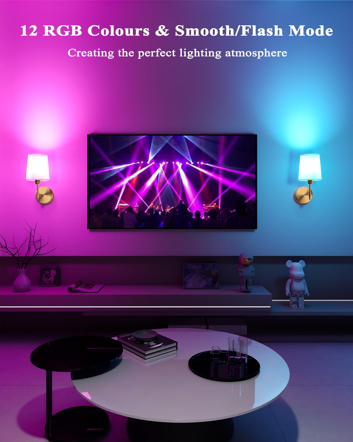 Ouyulong Battery Operated Wall Sconces Set of 2, Wireless Rechargeable Dimmable Wall Light with 5600mAh RGB Bulb and Remote for Bedroom, Living Room, Hallway (Gold)