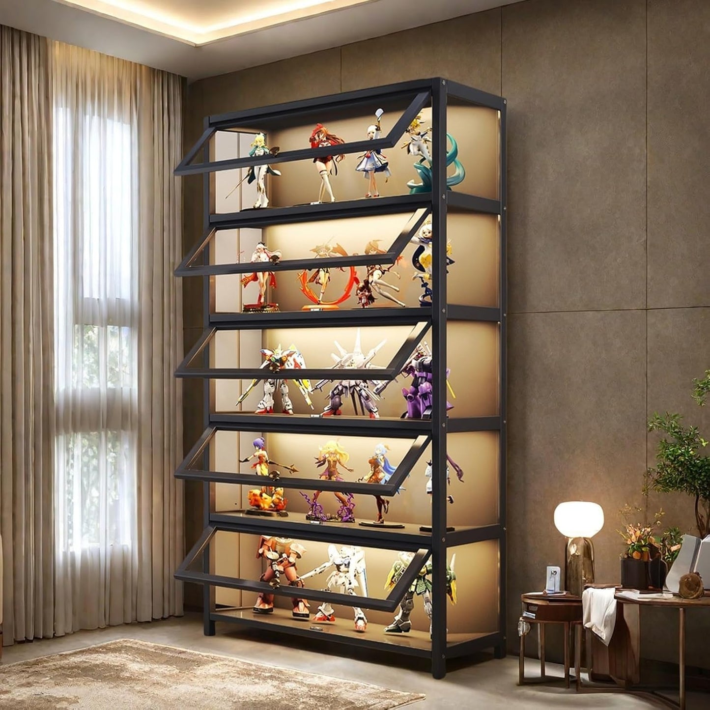 HMBTCRY Display Cabinet with Acrylic Glass Doors,5-Tier Display Cases for Collectibles, Large Toy Display Shelves & Kids Bookcase for Playroom, Bedroom Study Room (Black)