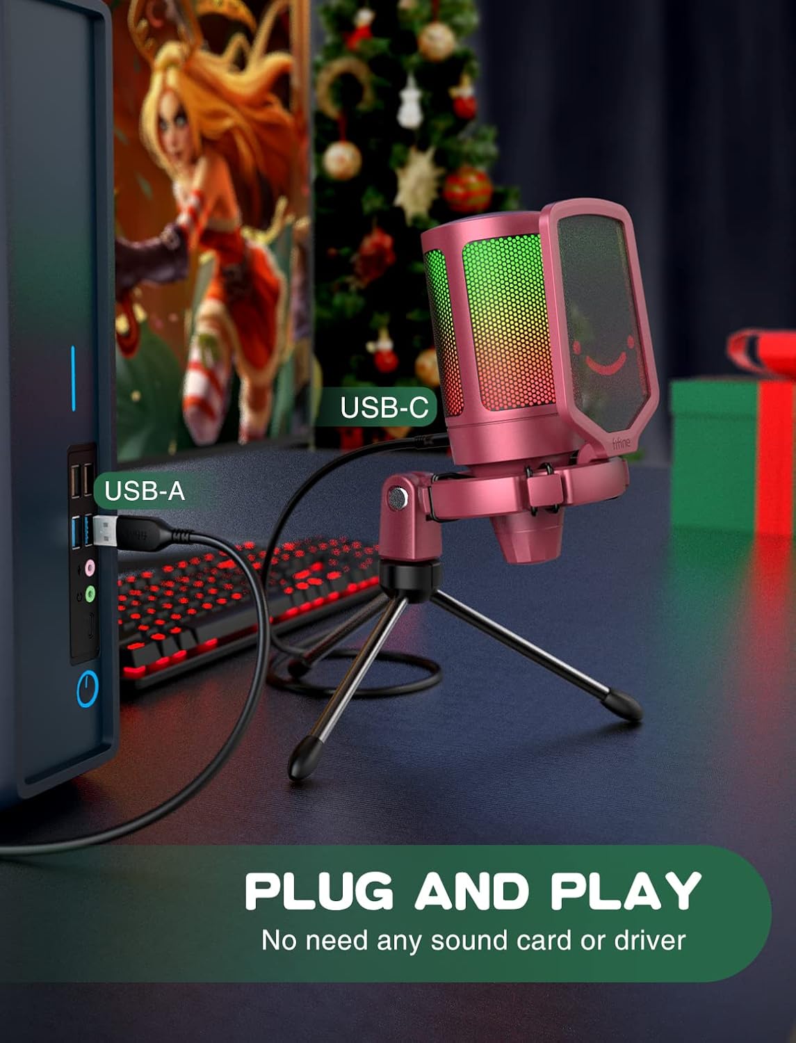 FIFINE AmpliGame A6VR USB Gaming Microphone Condenser RGB Mic for Streaming