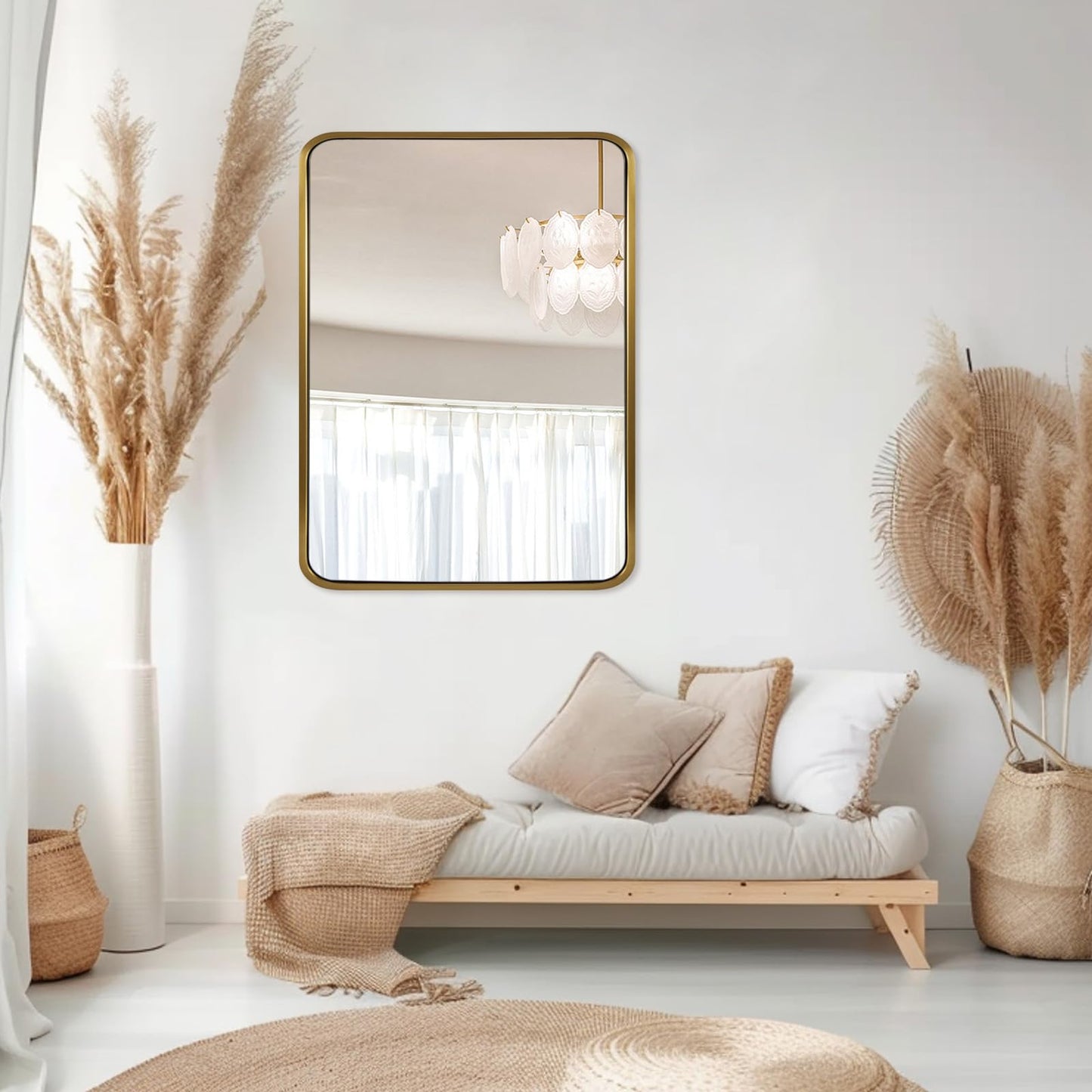 ANDY STAR Brass Mirror Bathroom, 22x30’’ Rounded Rectangle Mirror, Brushed Gold Bathroom Vanity Mirror Non-Rusting SUS304 Metal Tube Frame 1’’ Deep Wall-Mounted Mirrors Vertical/Horizontal