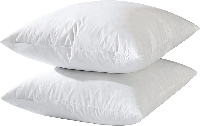 22x22 Decorative Throw Pillow Inserts-Down Feather Pillow Inserts-Square-Cotton Fabric-Set of 2-White.