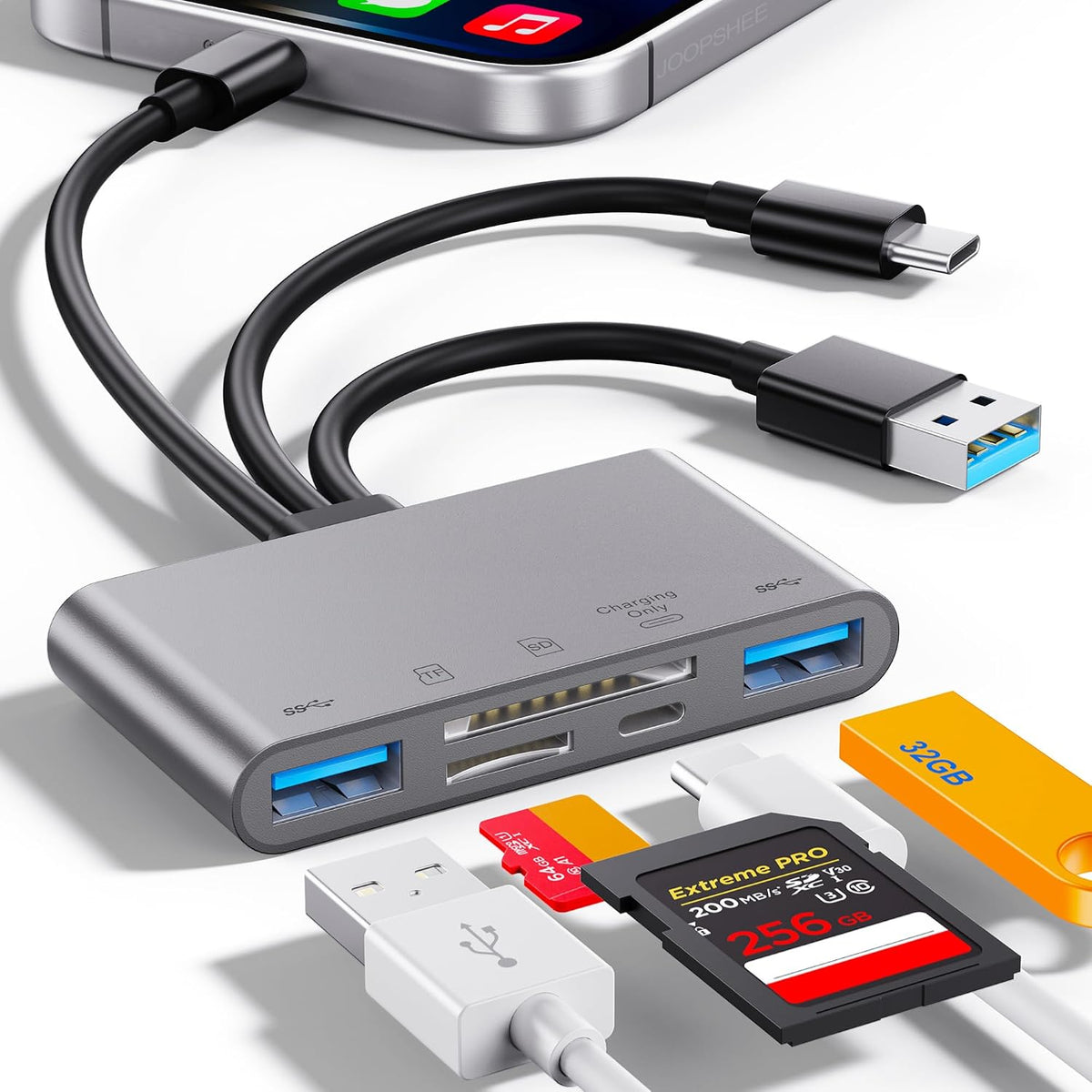 5-in-1 Memory Card Reader, USB OTG Adapter & SD Card Reader for i-Phone/i-Pad, USB C and USB A Devices with Micro SD & SD Card Slots, Supports SD/Micro SD/SDHC/SDXC/MMC(BlackRed)