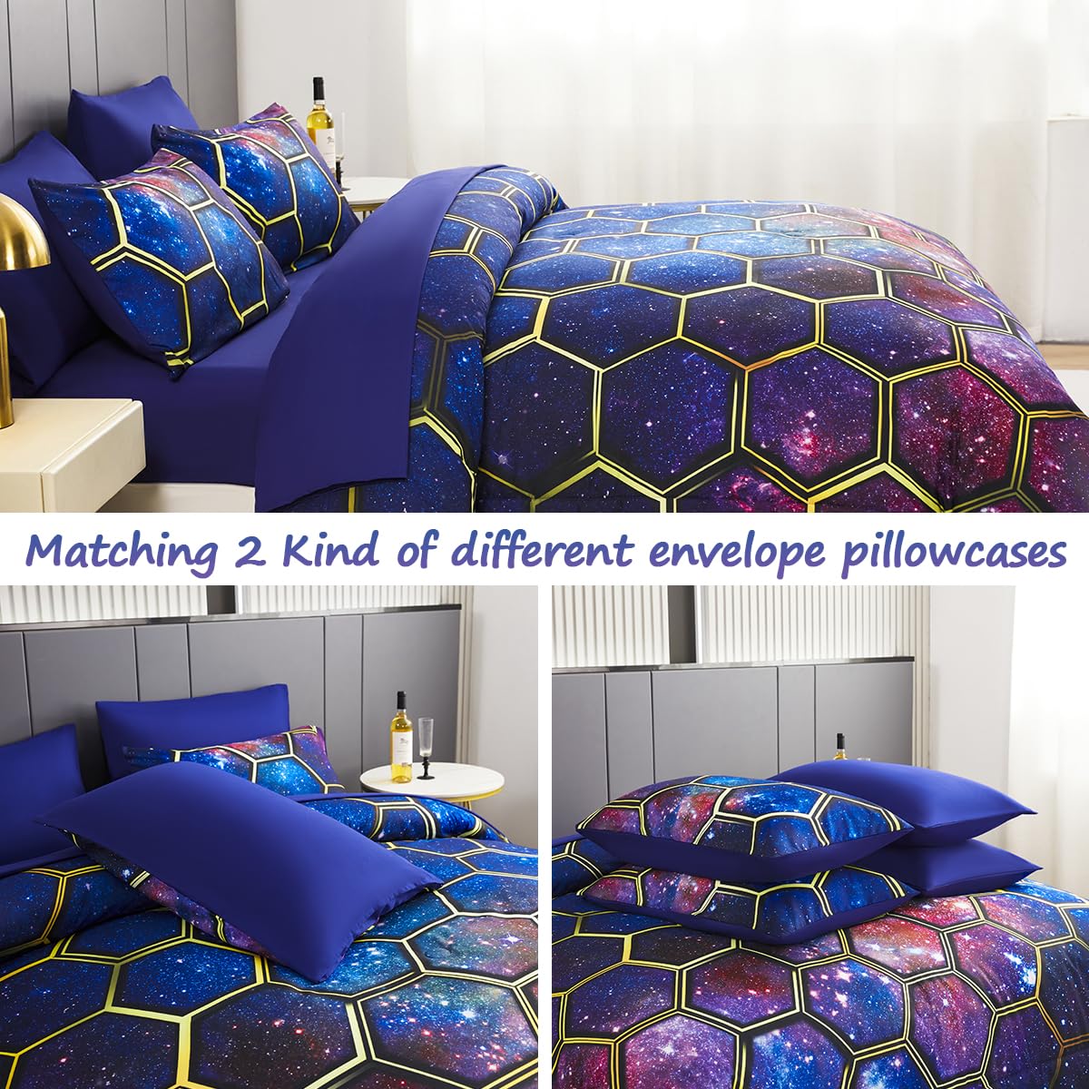 ZSYAYAHA Purple Space Bedding Set Kids Twin Bed Set for Boys Blue Galaxy Comforter Sets for Girls Soft Fluffy 7 Pieces Bed in A Bag Set with Sheets(Space Blue, Twin)