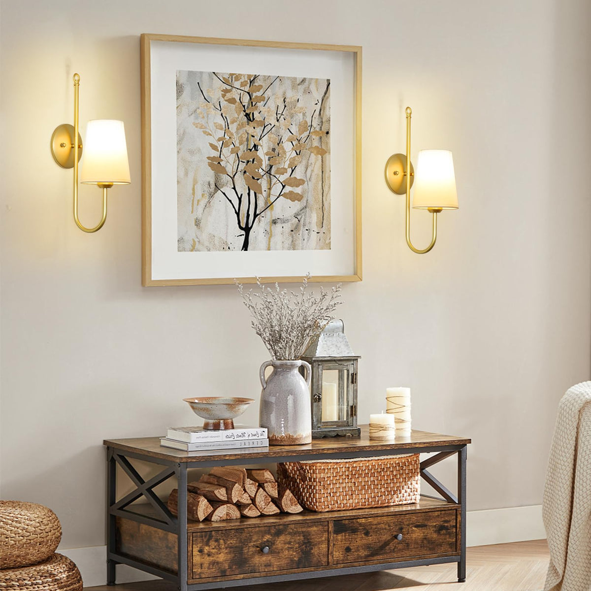 Battery Operated Wall Sconces Set of Two, Wireless Rechargeable Wall Lights with Remotes and RGB Bulbs, Gold Sconces Wall Decor Set of 2, Battery Powered Wall Sconce, Wall Lamp for Bedroom Living Room