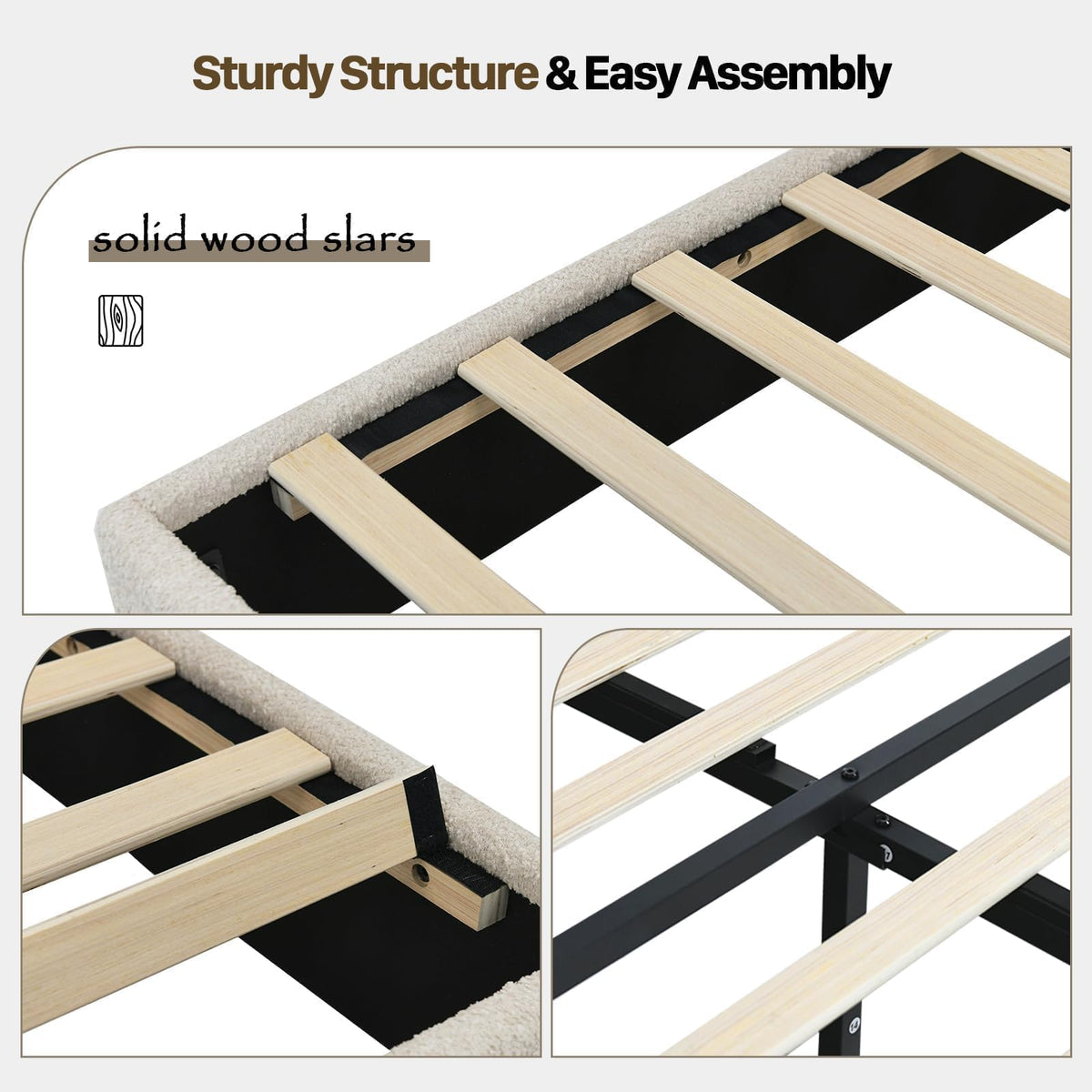 CHABUILDREARK Twin Bed Frames, Boucle Upholstered Platform Bed Frame with Soft Headboard, Wooden Slats Support, Low Profile Bed Frame, No Box Spring Needed, Easy Assembly, Cloud Bed Frames, Cream