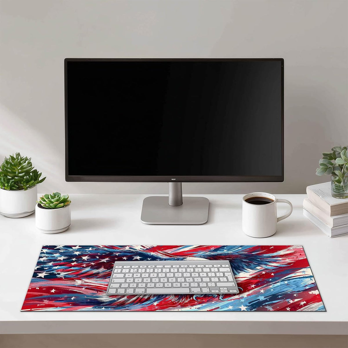 HOMETITUTE Large Desk Mat 31.5 x 11.8 Inch Bald Eagle American Flag Mouse Pad, Extended Keyboard Mat with Smooth Surface Non-Slip Base, Gaming Desk Pad for Office Home Computer Setup