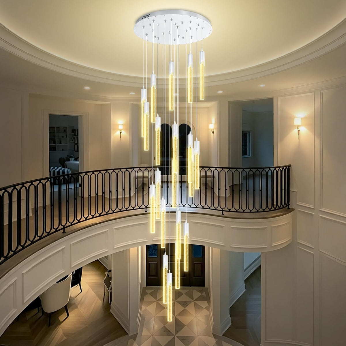 Flashing God Large Chandeliers for High Ceiling 16-Light Long Stair Chandelier Modern Led Crystal Chandelier for Living Room Foyer Entrance