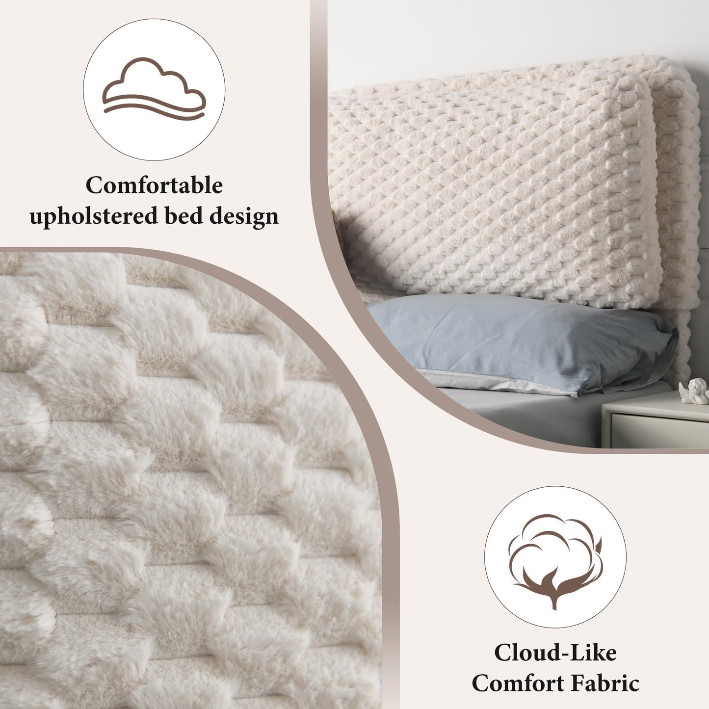REVOMINCA Twin Bed Frame with Headboard, Twin Size Corduroy Upholstered Platform Bed Frame with Soft Headboard, Wooden Slats Support, No Box Spring Needed, Easy Assembly, Cream
