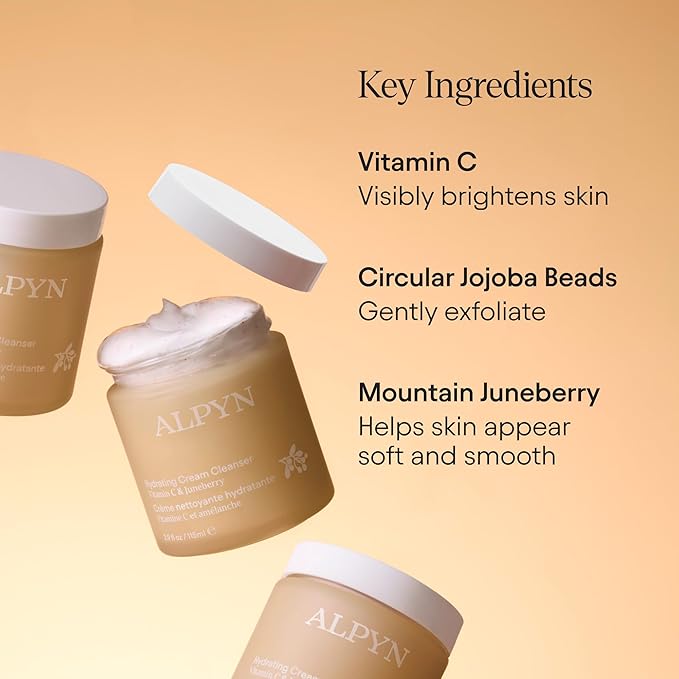 ALPYN Hydrating Cold Cream Cleanser with Vitamin C & Juneberry | Removes Dirt, Oil & Makeup | Exfoliates Dryness for Soft & Smooth Skin | 3.9 oz / 115 ml