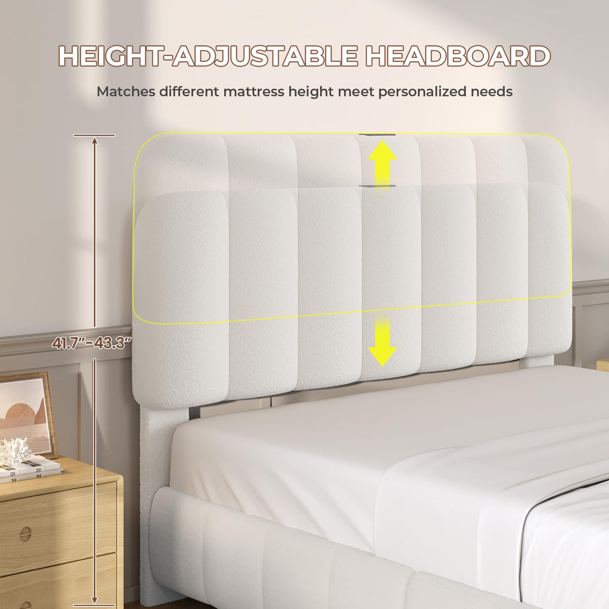 BTHFST Queen Blouce Bed Frame with Storage Drawers and Headboard, Cloud Upholstered Platform Bed Frame, Adjustable Headboard, Soft Rounded Corners, No Box Spring Needed, Easy Assembly, White
