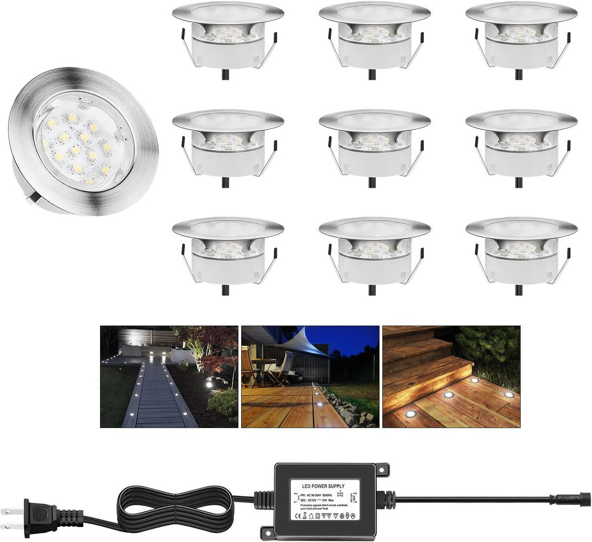 Recessed Deck Light IP67 Warm White Step Stair Pathway 6 Kit