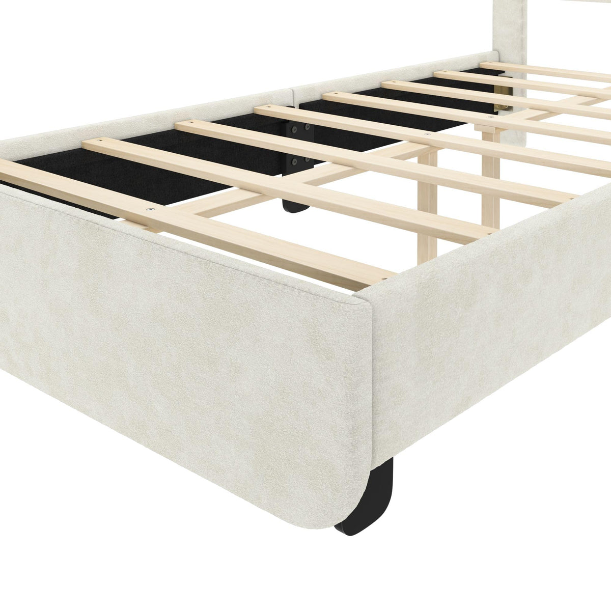 Max & Lily Upholstered Twin Bed Frame with Arch Headboard, Upholstered Platform Bed for Kids, No Box Spring Needed, Easy Assembly, Cream