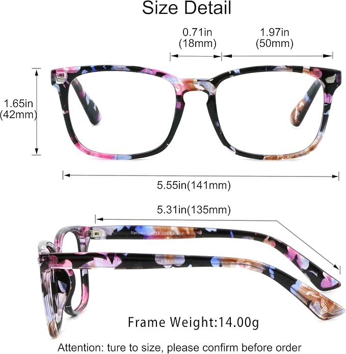 YEIN Bifocal Reading Glasses with Blue Light Blocking Lenses, Bifocal Reader for Women, Vintage Square frame with Spring Hinge (+0.00/+1.00 magnification)