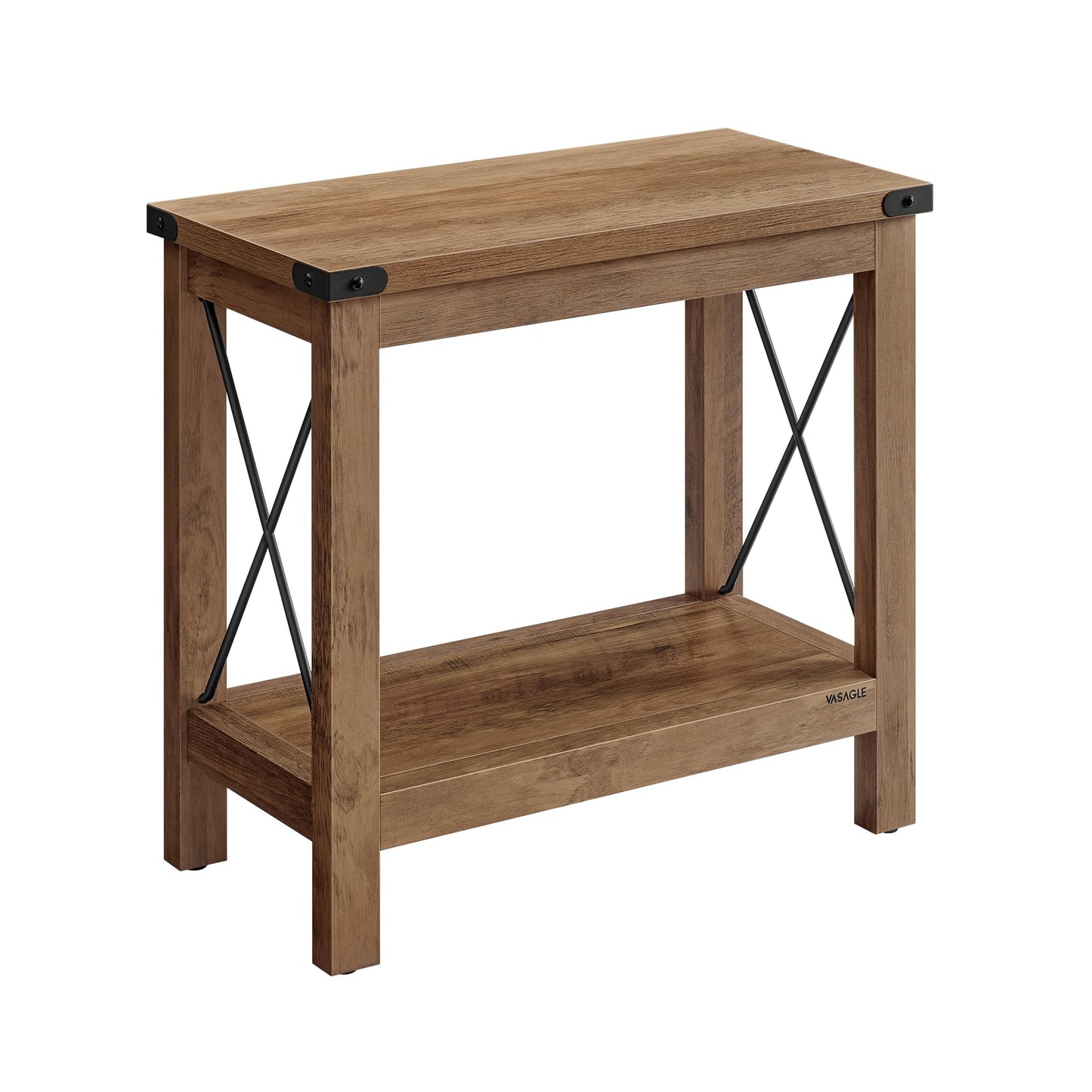 VASAGLE 2-Tier End Table, Side Table with Bottom Shelf, Nightstand for Small Spaces, for Living Room, Bedroom, Farmhouse Style, Honey Brown ULET235K41