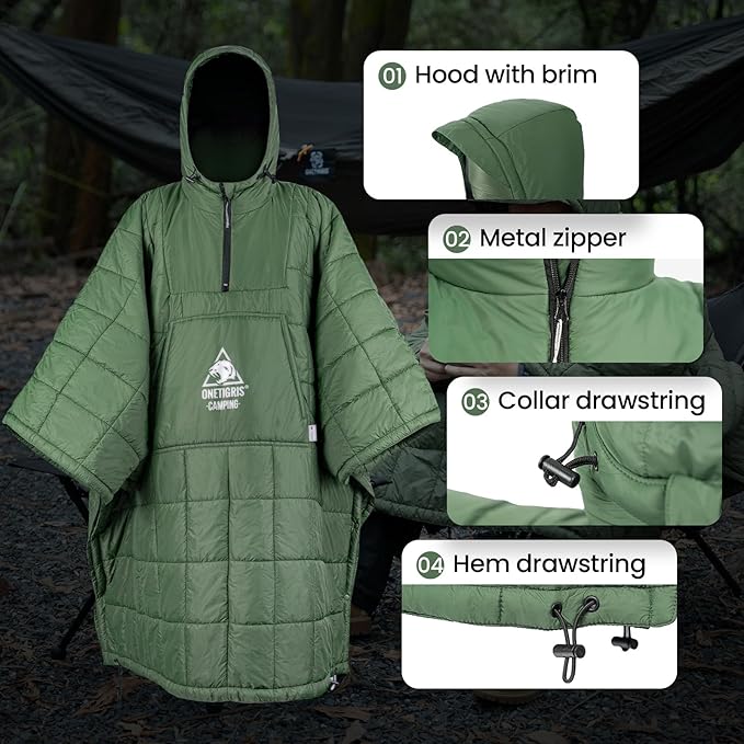 OneTigris Camping Blanket Honcho Poncho with 3M Thinsulate Insulation,2 Pack Thermarest Honcho Poncho Wearable Sleeping Bag Poncho for Camping Ultralight Water-Resisitant Warm Wearable Blanket