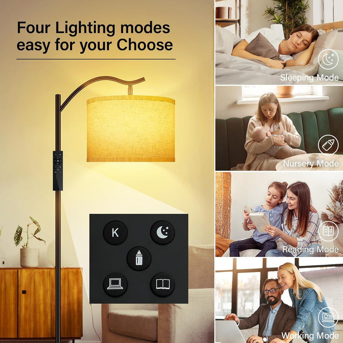 BoostArea Floor Lamp for Living Room,Arc Floor Lamp with Remote Control,Stepless Dimmable Brightness & Colors Temperature 2700k-6500k,Modern Standing Lamp for Bedroom Study Room Office,Beige