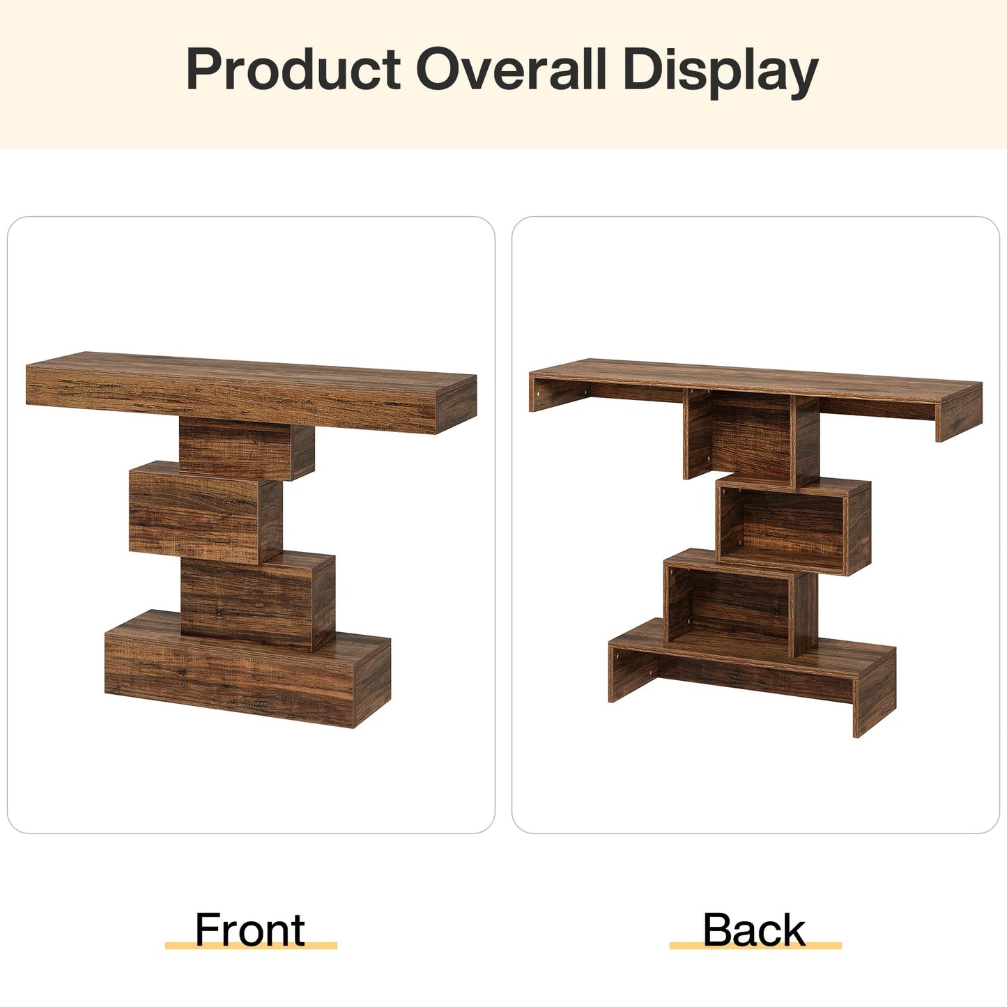 Tribesigns 42.5" Farmhouse Console Table, Narrow Wood Sofa Table Behind Couch with Geometric Base, Industrial Entryway Accent Table for Living Room, Hallway, Entrance (Rustic Brown)