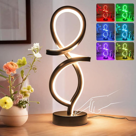 RGB Modern Small Table Lamp with LED Spiral Design, 15W Nightstand Lamp