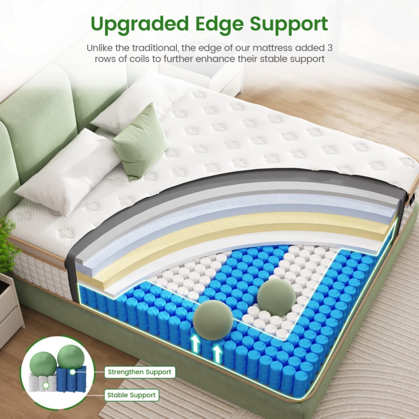 Firm King Mattress, [Enhanced] 12 Inch King Size Hybrid Mattress with Gel Memory Foam & Independent Pocket Springs, Pressure Relief, Strong Edge Support, 365-Night Trial, CertiPUR-US
