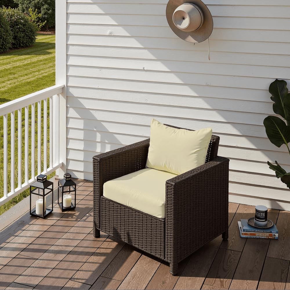 PatioGlow Outdoor Seat Cushion Set 24 x 24 x 4 Inch, Waterproof & Fade Resistant Patio Furniture Cushions with Removable Cover and Ties, Thick Deep Seating Pads for Outside Chair Sofa Couch, Yellow