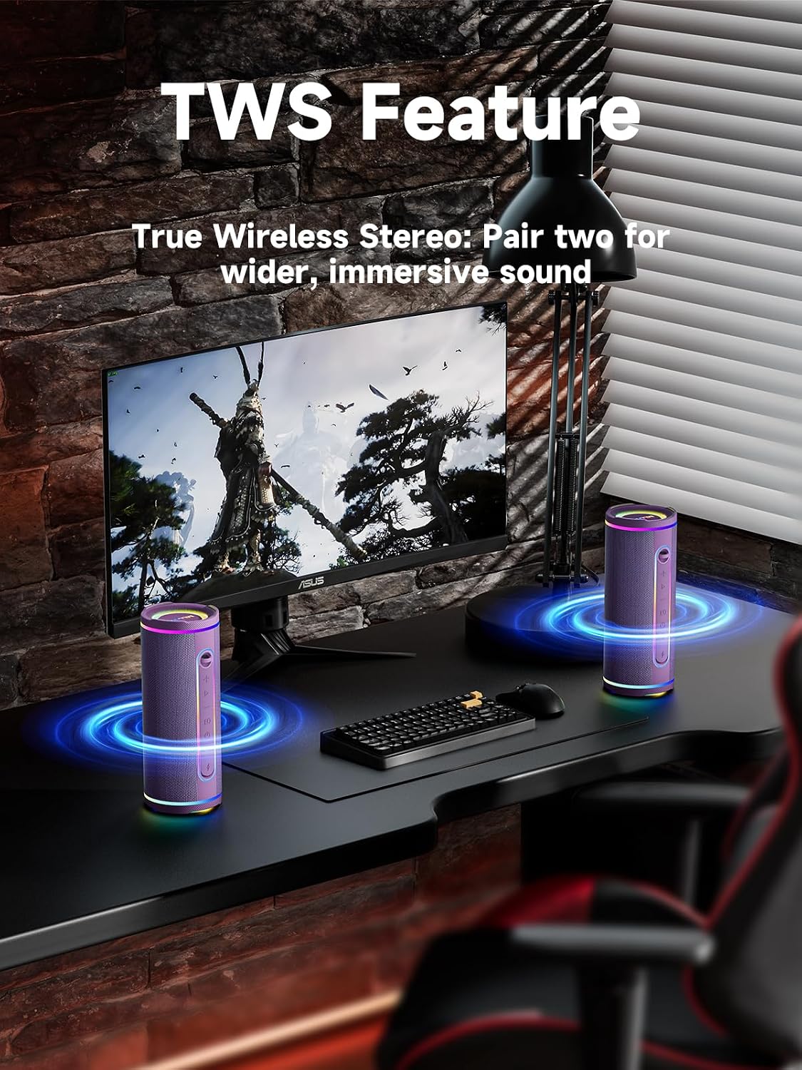MLOVE E80 Speakers Bluetooth Wireless, Portable Bluetooth Speaker with Aux Input, Micro SD Card Slot, Bass Boost, Dual Pairing, Lights, IPX7 Waterproof, BT5.4 for Outdoor, Travel, Car, TV, 30W, Purple