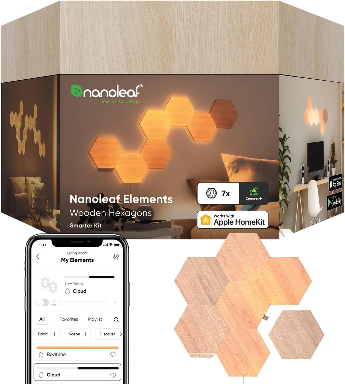Nanoleaf Elements Hexagon Lights, Smart RGBW LED Wall Light Panels, 7 PK
