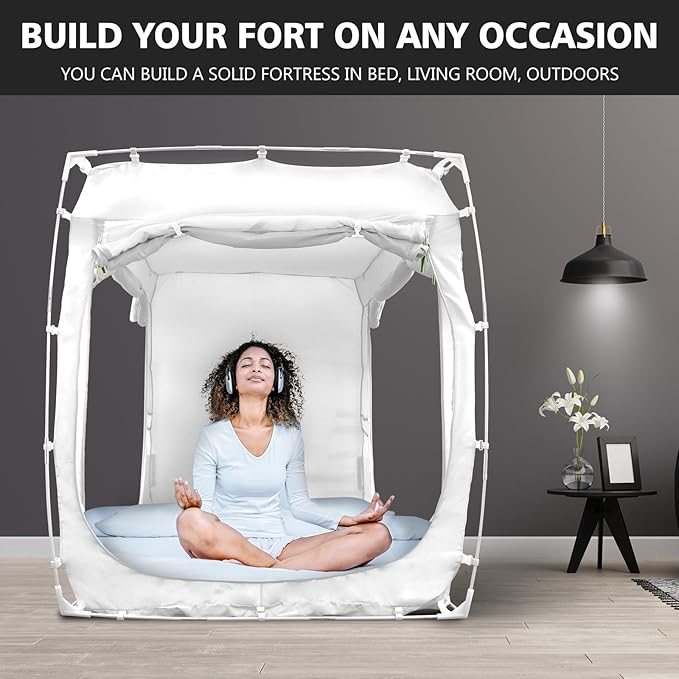Bed Tent - Rectangular, Modern Style, White, 75"W x 54"L, 80% Blackout, 3 Doors, Breathable, Easy to Install