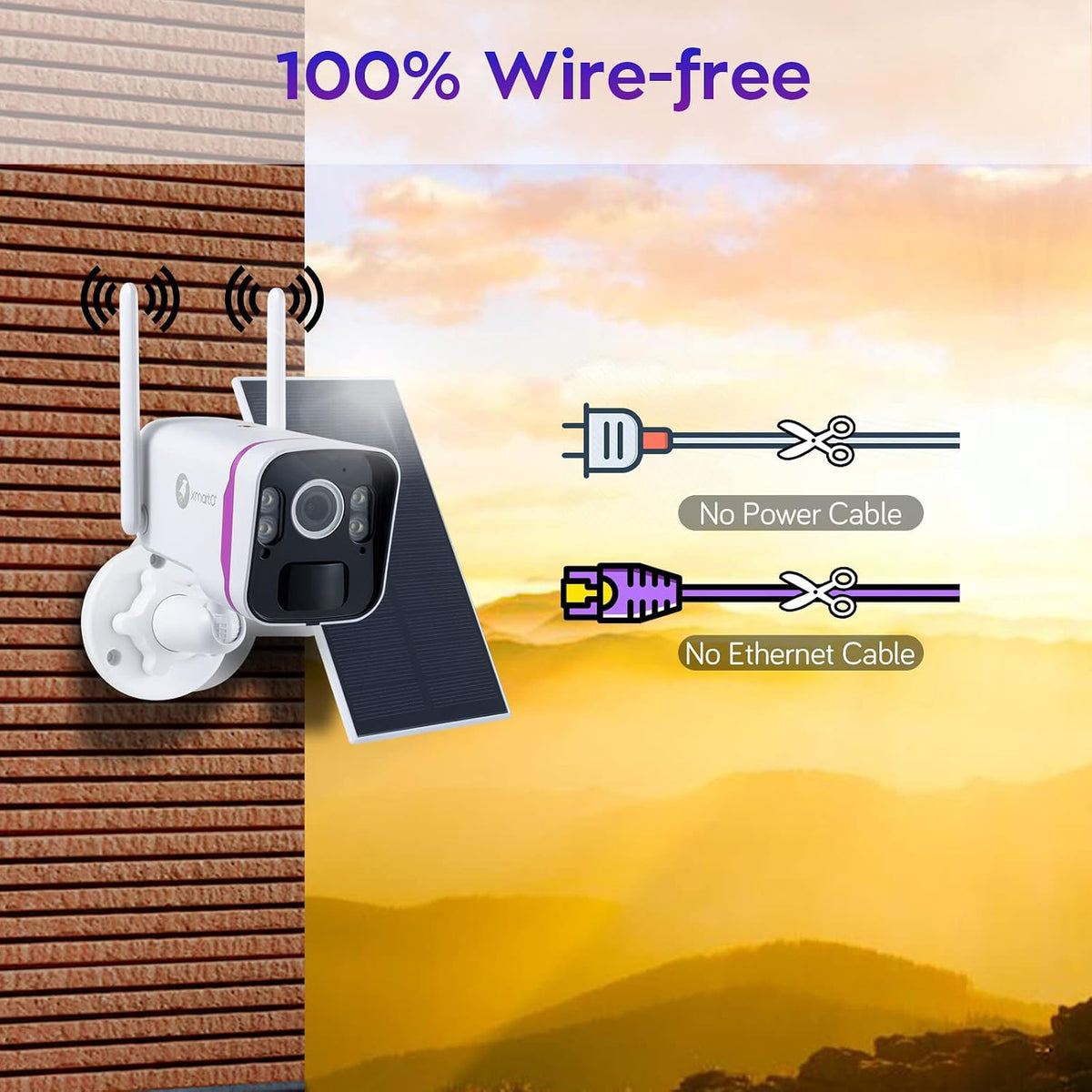 xmartO 100% Wire-Free 2K HD Solar Security Camera Wireless Outdoor