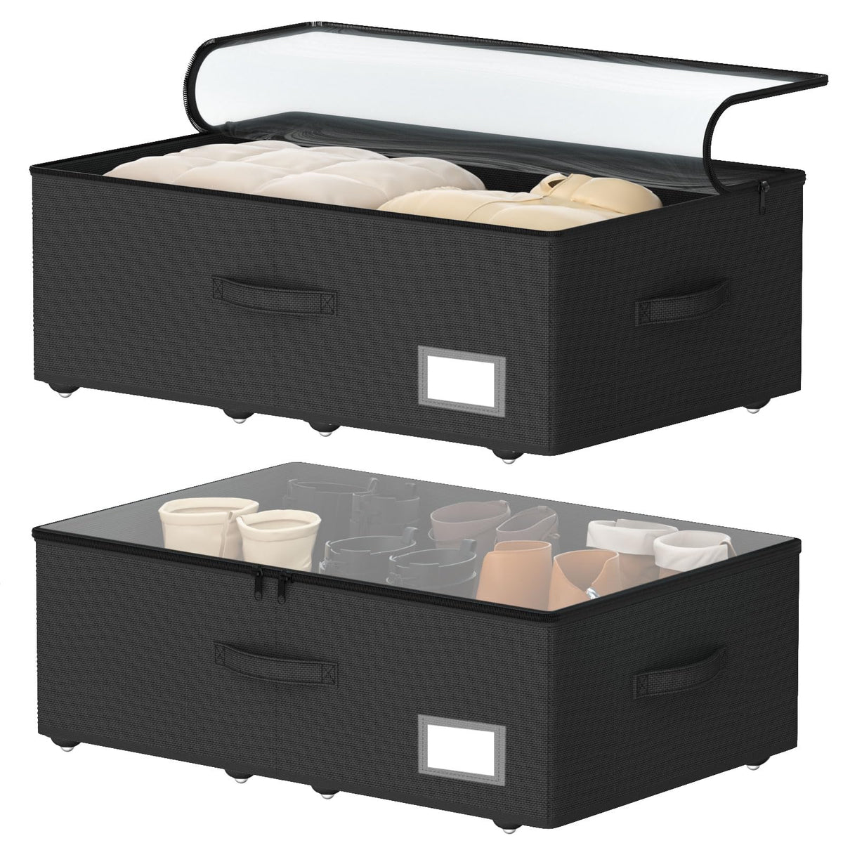 EE-RoomWorld Underbed Storage Bins With Wheels, No Assemble Required 10 inches Height Large Capacity Rolling Underbed Shoe Storage Containers，Dorm Underbed Storage Drawers