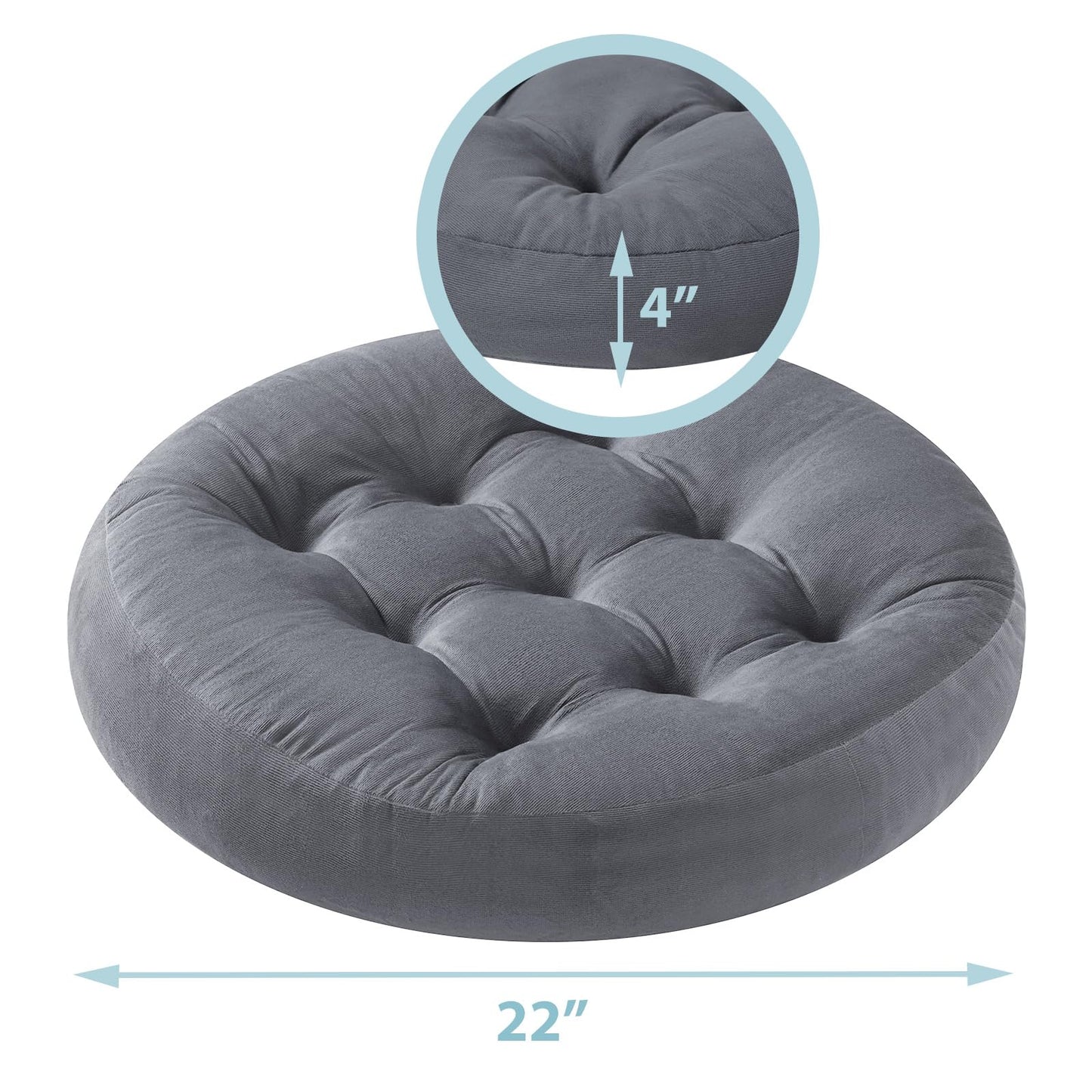 SM-XLHN Meditation Floor Pillow for Adults, 2-Pack Round Yoga Tufted Floor Cushions for Sitting, Dark Grey, 22 x 22 x 4 in