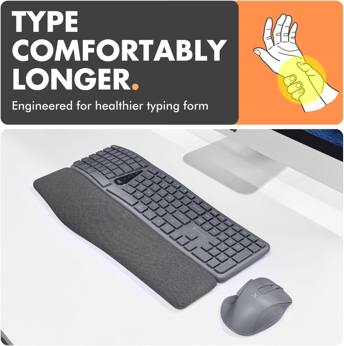 X9 Gray Ergonomic Keyboard and Mouse Wireless Combo - Split Keyboard and Mouse Set, Bluetooth/2.4G, Soft Wrist Rest, Rechargeable, Silent Keys, Multi-Device for Laptop, PC, Mac, iOS, Android