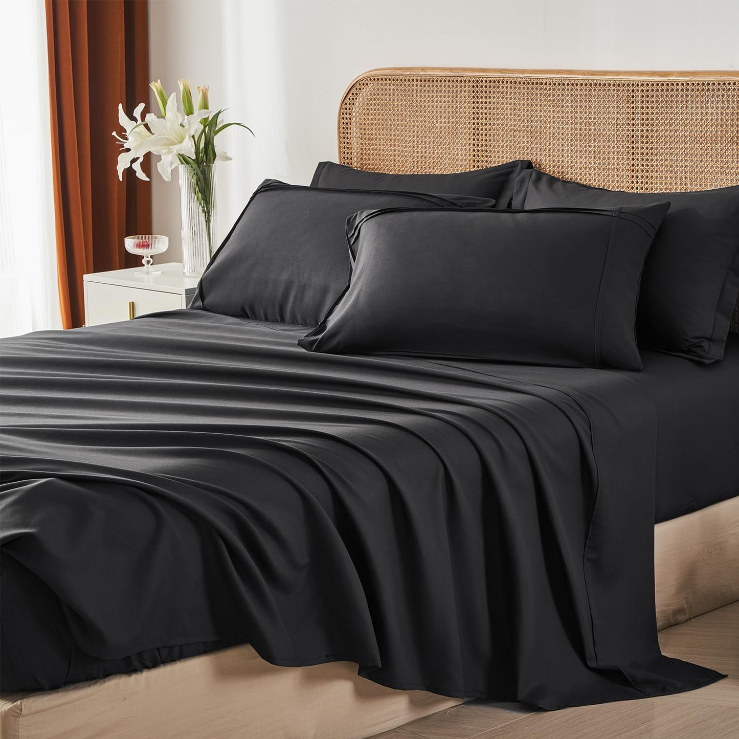 Yogeneg Twin Comforter Set 5 Piece Bed in a Bag,Grid Pinch Pleat Black Twin Bedding Set,Striped Textured Soft Microfiber Comforter with Sheet Set,All Season Complete Bed Set(Black,Twin)