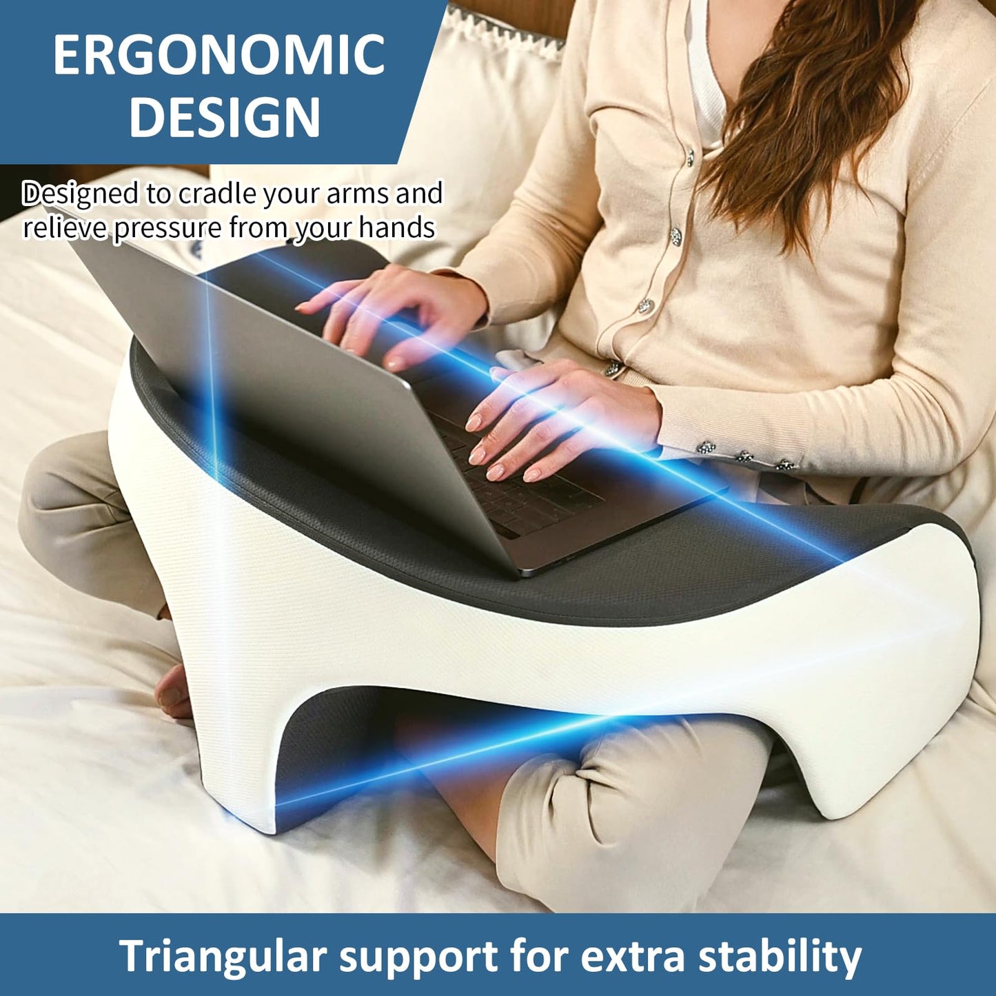 Lap Desk Reading Pillow, Gaming Pillow with Memory Foam Comfort, Bed Rest Desk Pillows for Reading & Working, Multi-Use Couch Laptop Pillows for Adults, Ergonomic Arm Rest for Bed, Sofa & Floor