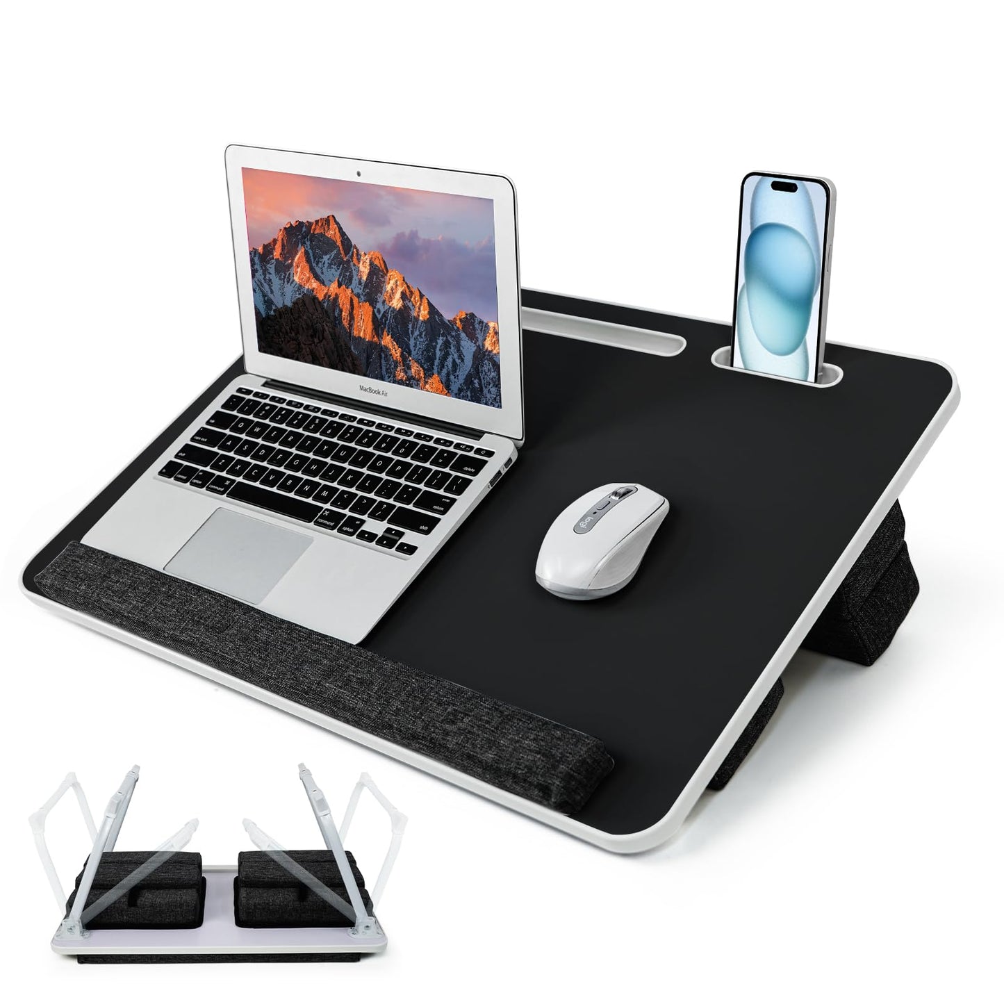 iXTRA Lap Desk for Laptop with Cushion,Folding Laptop Desk for Bed,Bed Desk,Portable Computer Lap Desk,23.62"*15.74",Black